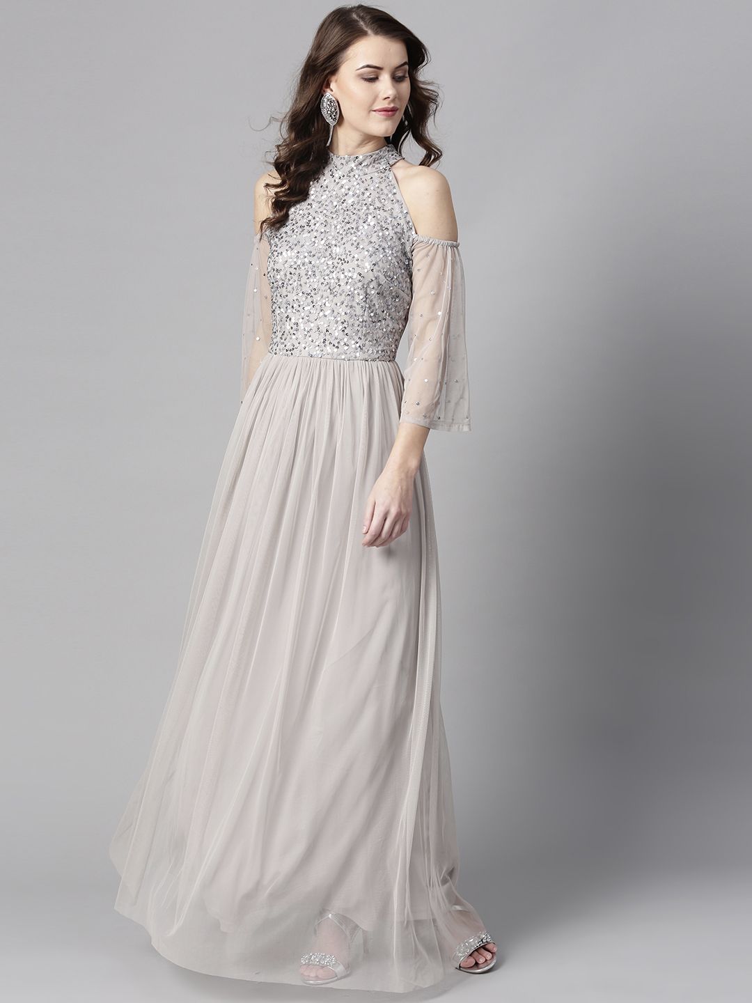 STREET 9 Grey Maxi Dress with Sequinned Detail