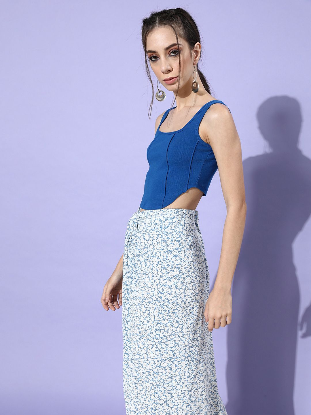 STREET 9 Woman Stunning Blue Solid Cropped Top