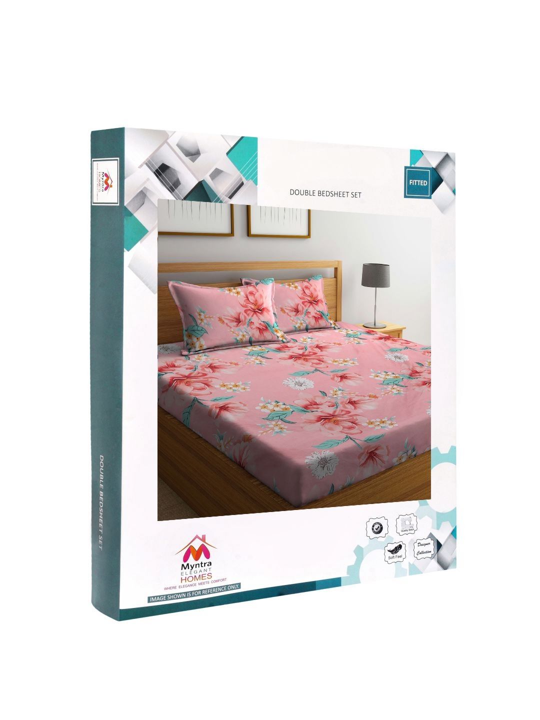 Myntra Elegant Homes Pink & Green Floral Printed Fitted 300 TC King Bedsheet with 2 Pillow Covers