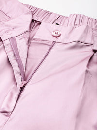 DressBerry Women Satin Finish Cargo Style Pleated Trousers