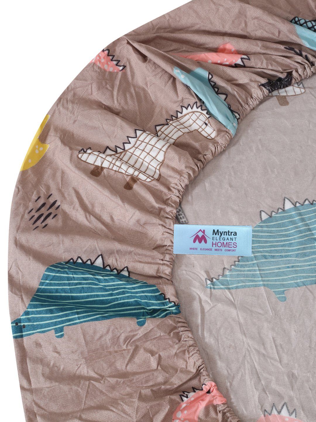 Myntra Elegant Homes Brown Yellow Cartoon Characters Bedsheet & 1 Pillow Covers