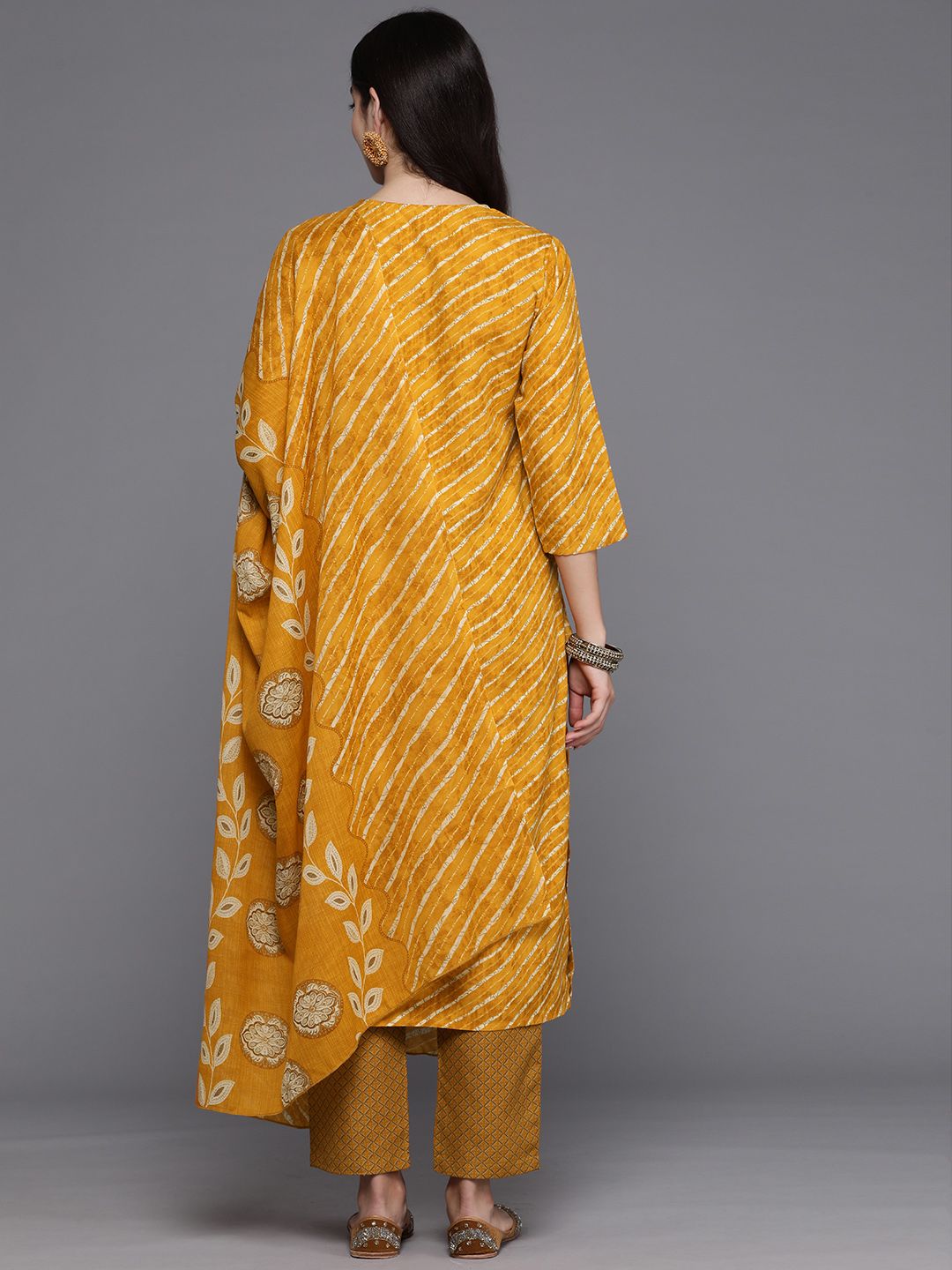 Indo Era Women Floral Yoke Design Regular Pure Cotton Kurta with Trousers & With Dupatta