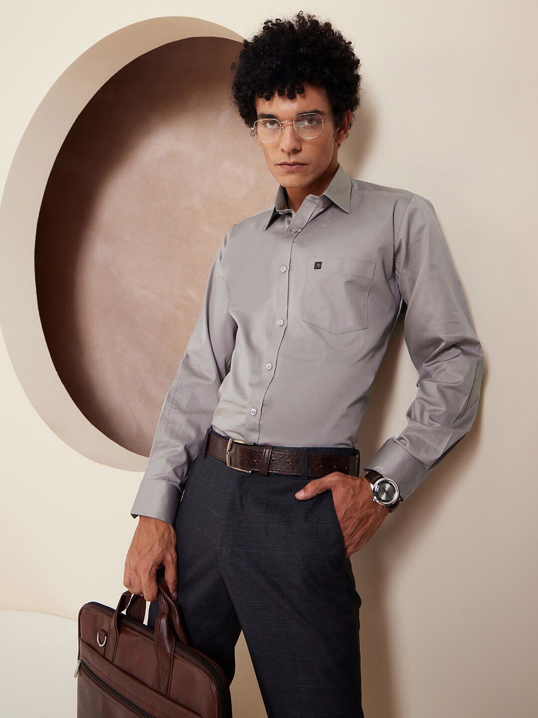 DENNISON Smart Solid Opaque Pure Cotton Satin Shirt