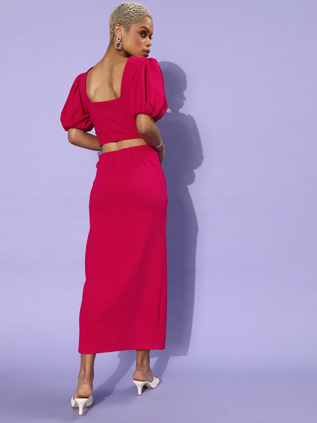 Athena Women Fuchsia Solid Top with Skirt