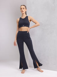 HRX by Hrithik Roshan Solid Crop Top with Bootcut Pants Yoga Tracksuit