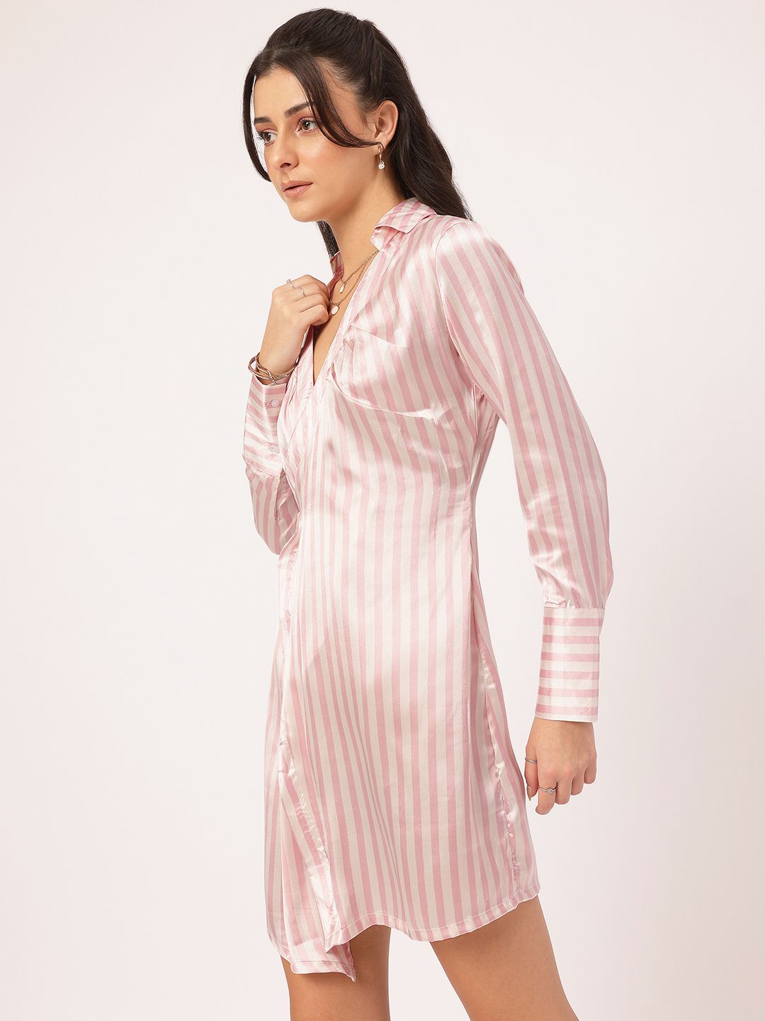 DressBerry Satin Glow-Up Striped Wrap Mini Dress