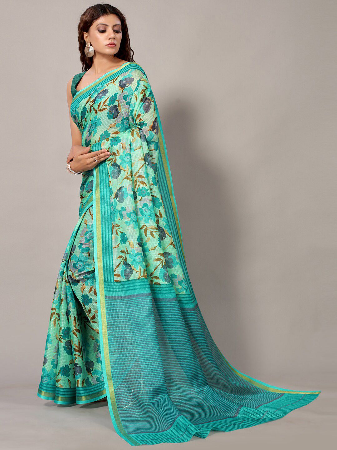 KALINI Floral Printed Zari Saree