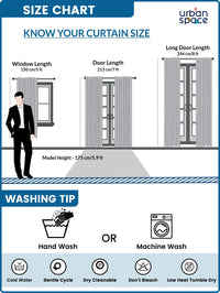 URBAN SPACE White & Red 2 Pieces Floral Cotton Window Curtains