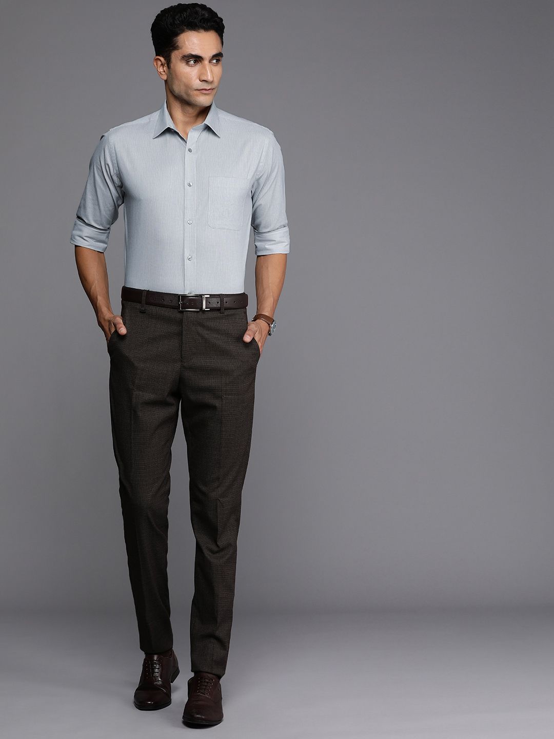 Raymond Pure Cotton Self Design Slim Fit Textured Formal Shirt