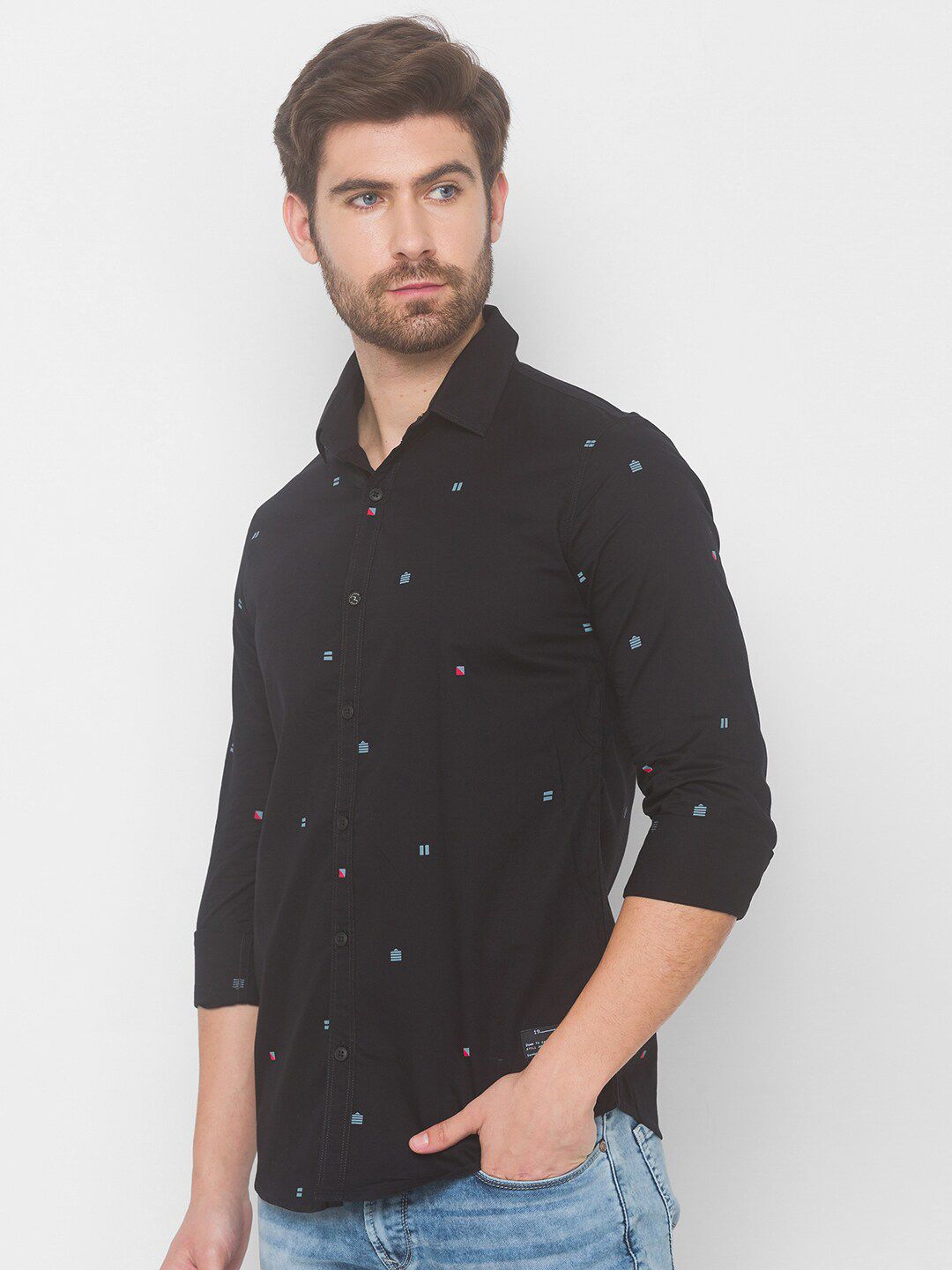 SPYKAR Men Black Printed Casual Shirt