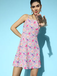 Berrylush Women Pink Tribal Romantic Florals Dress