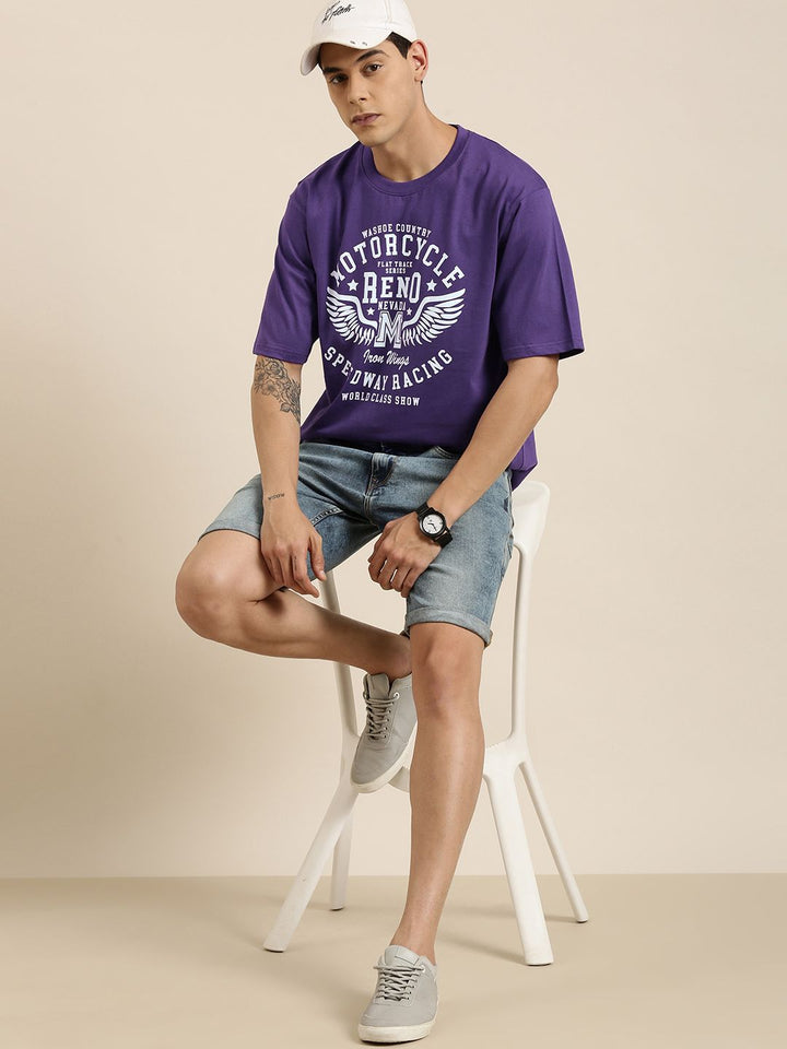 DILLINGER Men Navy Blue Typography Printed Pure Cotton Oversized T-shirt