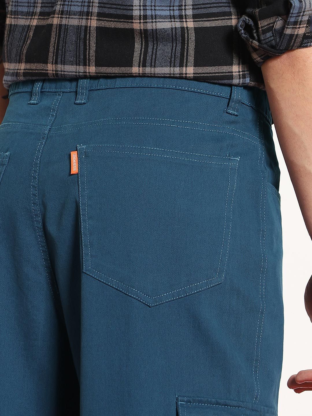 Urbano Fashion Men Denim Blue Stretchable Loose Fit Cargo Chino Pant with 8 Pockets