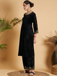 Shae by SASSAFRAS Black Empire Gotta Patti Velvet Kurta with Palazzos