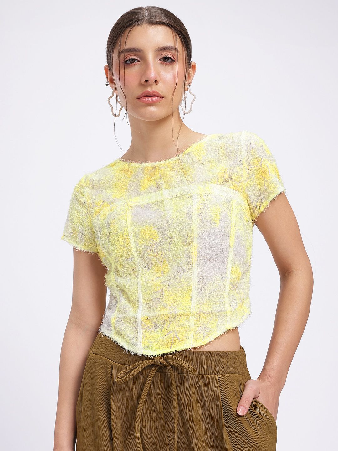 DressBerry Corset Style Fuzzy Abstract Print Top