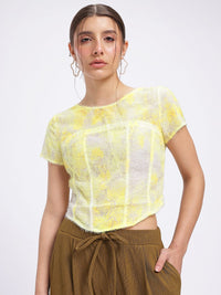 DressBerry Corset Style Fuzzy Abstract Print Top