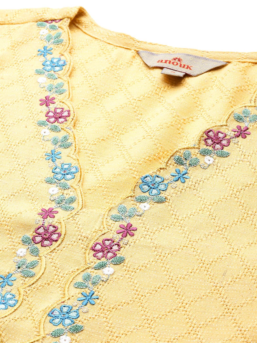 Anouk Geometric Woven Design Thread Work Detail Empire-Style A-Line Kurta