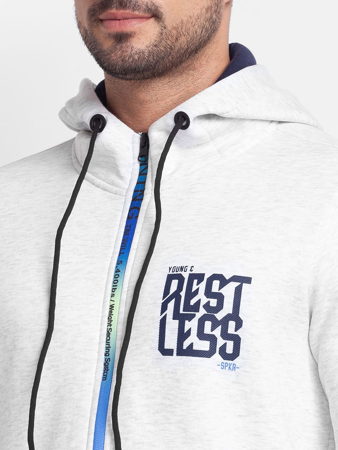 SPYKAR Typography Printed Hooded Front-Open Sweatshirt