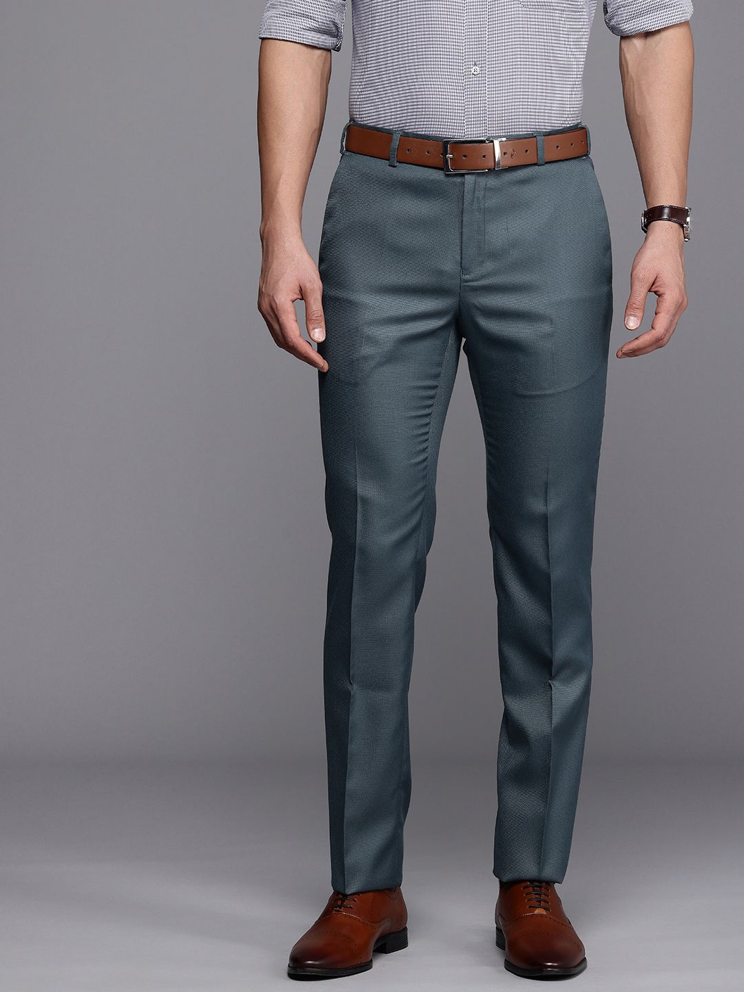 Raymond Men Textured Slim Fit Formal Trousers