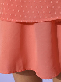 Berrylush Women Attractive Peach Self-Design Dobby Weave Dress