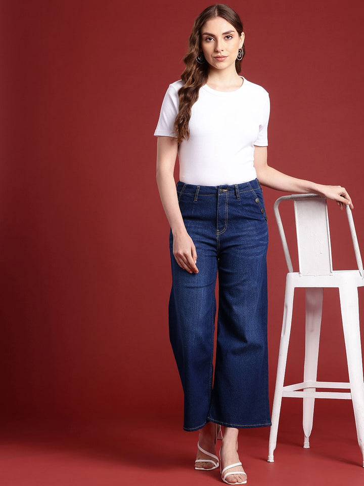 all about you Women Wide Leg High-Rise Light Fade Stretchable Jeans