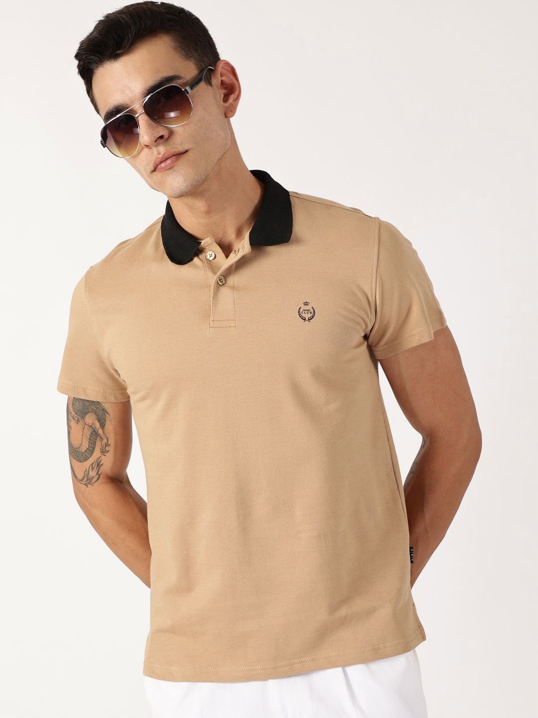 Thomas Scott Men Solid Polo Collar Cotton T-shirt