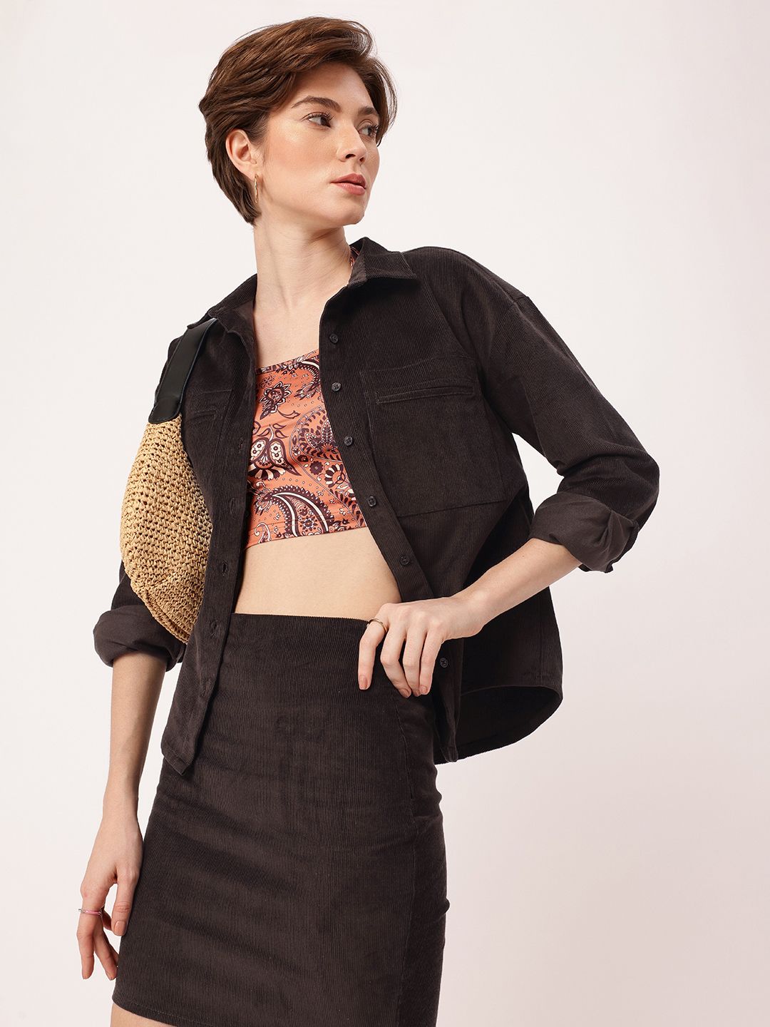 DressBerry Urban Chic Corduroy Shirt & Mini Skirt Co-Ords