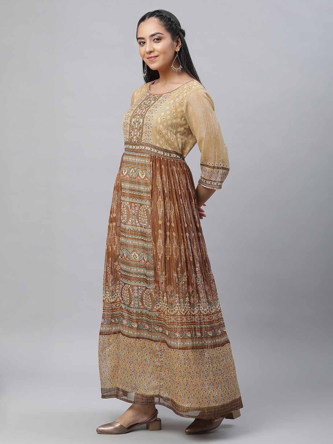 AURELIA Ethnic Motifs Printed Gathered Detail Georgette Maxi Dress