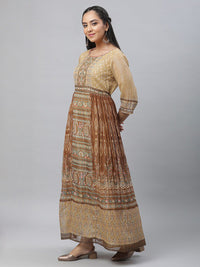 AURELIA Ethnic Motifs Printed Gathered Detail Georgette Maxi Dress