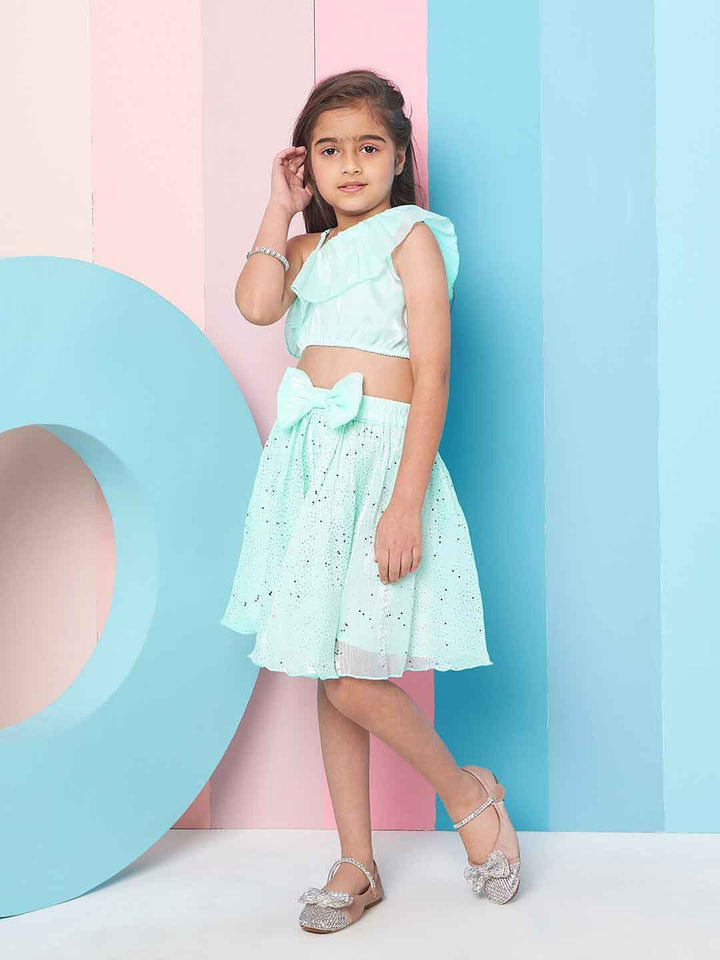 pspeaches Girls Embellished One Shoulder Top with Skirt