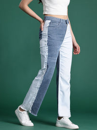 DressBerry Women Straight Fit Colourblocked Panaeled Straight Fit Stretchable Jeans