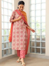 Libas Ethnic Motifs Printed Regular Notch Neck Kurta with Trousers & Dupatta