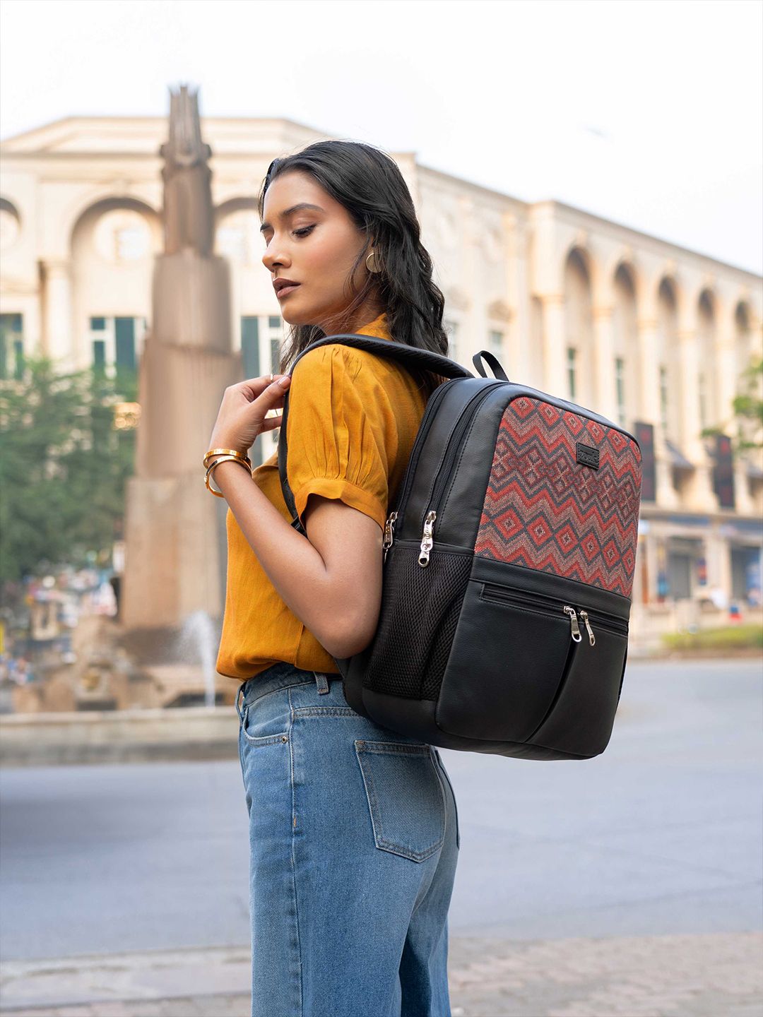 ZOUK  Women Chevron Printed Vegan Leather Backpack-Up to 16 inch