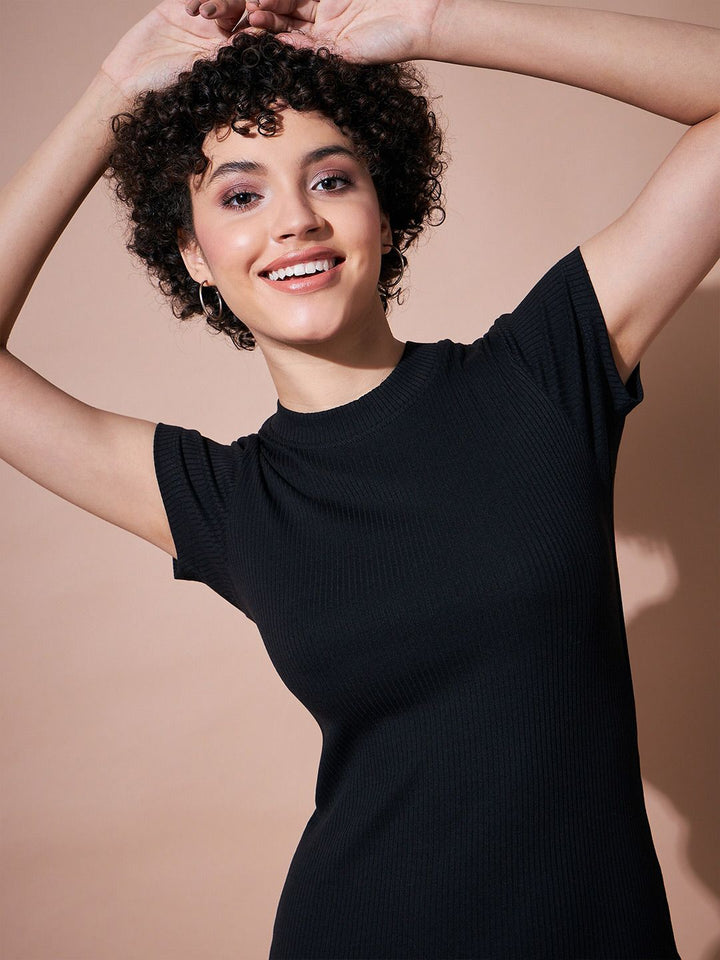 SASSAFRAS BASICS Round Neck Bodycon Mini Dress