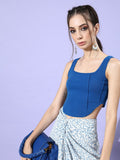STREET 9 Woman Stunning Blue Solid Cropped Top