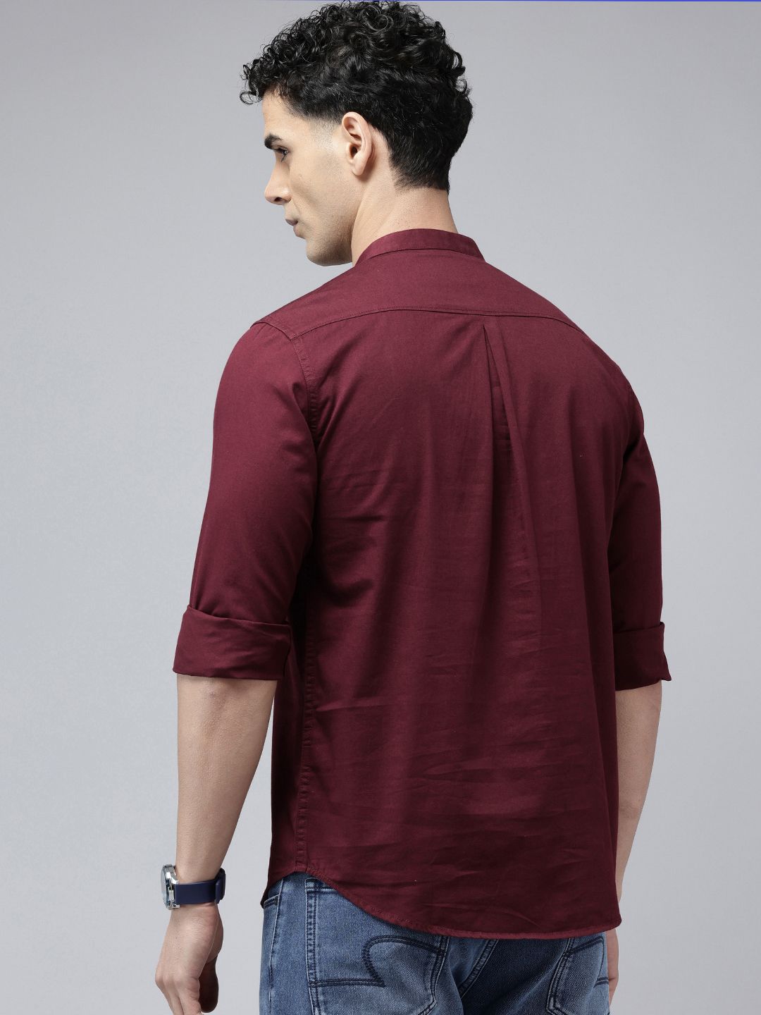 SPYKAR Slim Fit Band Collar Pure Cotton Casual Shirt