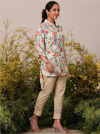 Libas Floral Printed Floral Shirt Collar Three-Quarter Sleeves Pathani Kurta