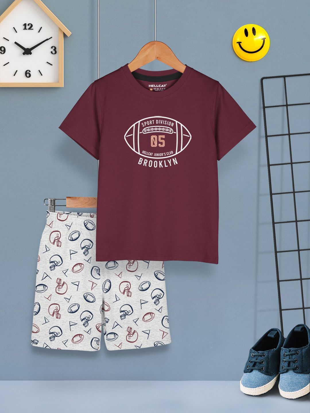 HELLCAT Boys Pack Of 2 Printed T-shirt with Shorts