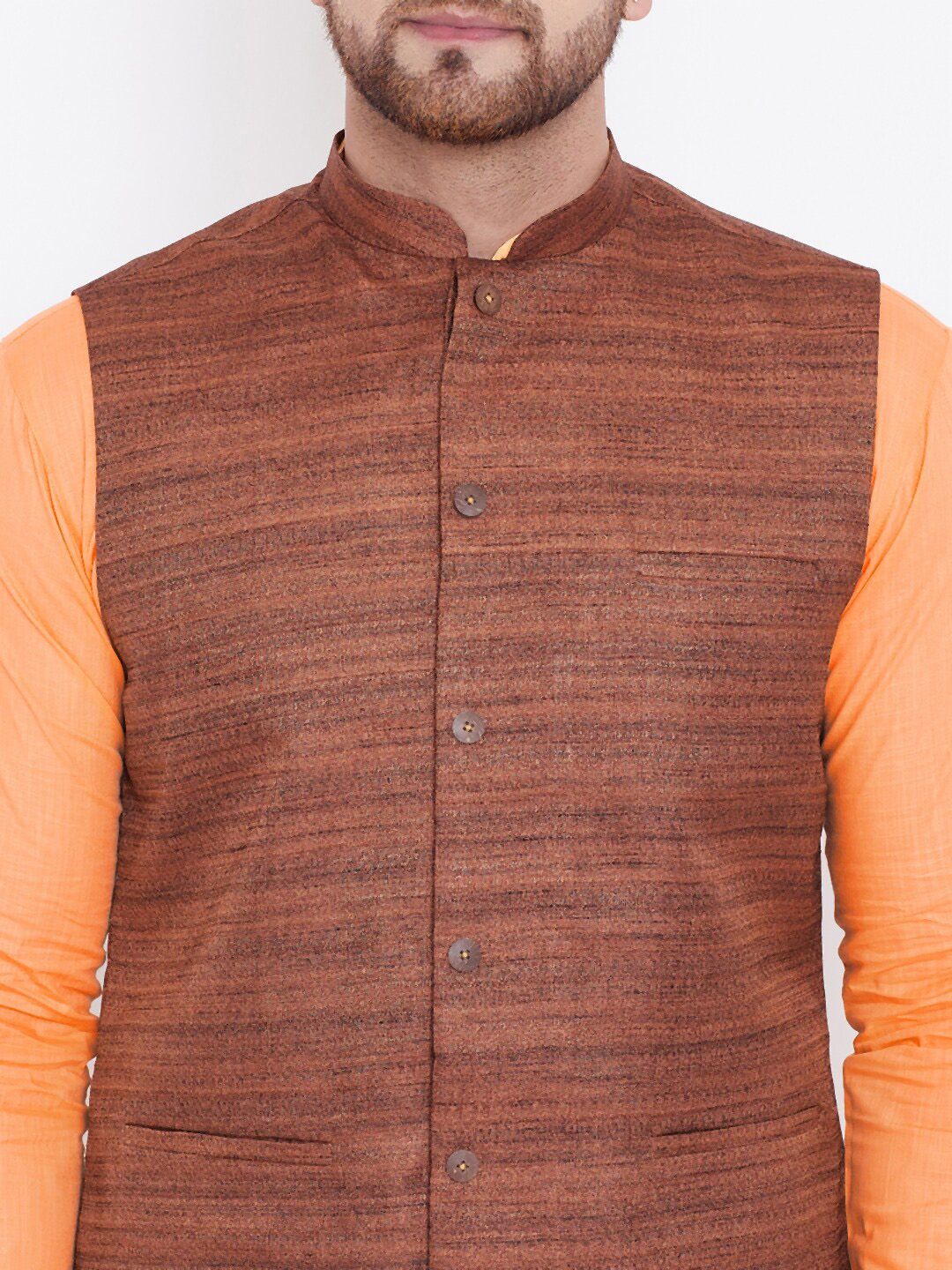 VASTRAMAY Men Orange Layered Kurta with Pyjamas