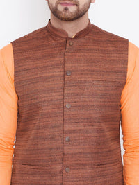 VASTRAMAY Men Orange Layered Kurta with Pyjamas