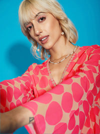 SASSAFRAS Pink Printed Georgette A-line Mini Dress