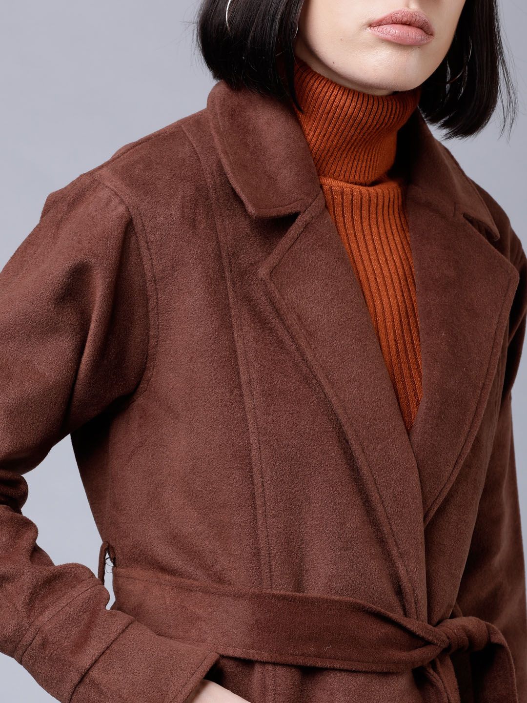 Tokyo Talkies Women Brown Long Wrap Coat