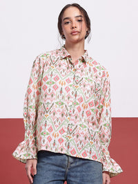 DressBerry Ikat Edge Printed Shirt Style Top