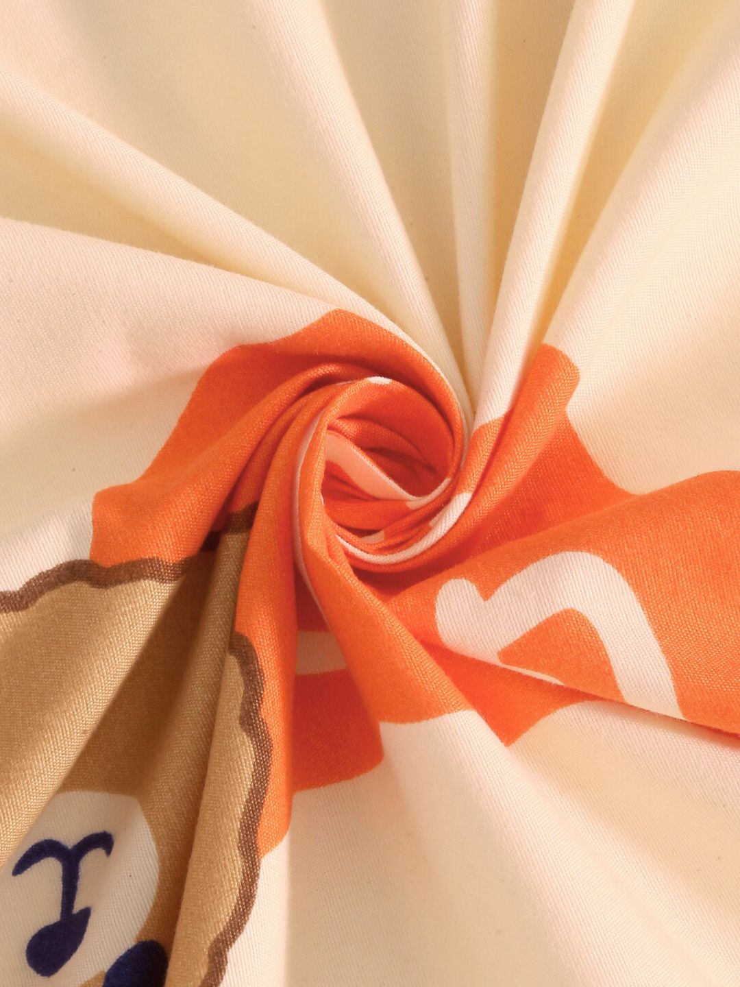 KLOTTHE Orange & Blue Cartoon Printed 300 TC Single Cotton Bedsheet With 1 Pillow Cover