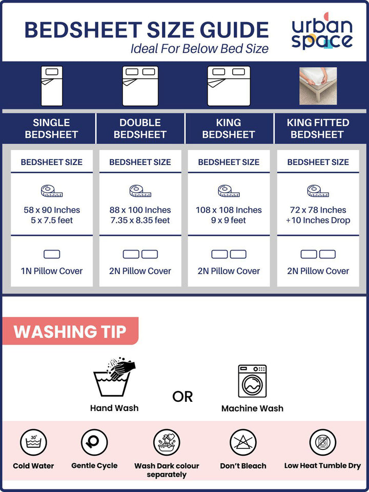 URBAN SPACE Pink & White Floral Printed Cotton 200 TC Single Bedsheet With 2 Pillow Covers