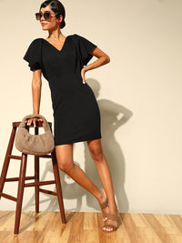 Athena Women Stylish Black Solid New Neckline Dress