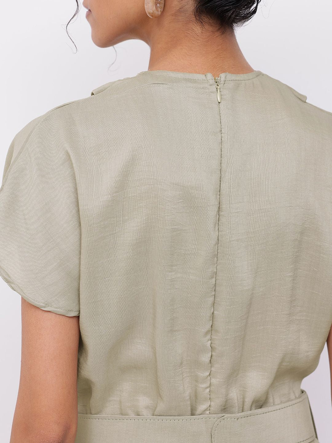 DressBerry Greyish Cowl Neck Draped Basic Jumpsuit With Belt