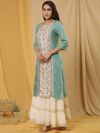 W Women Ethnic Motifs Printed Sequinned Straight Kurta with Sharara