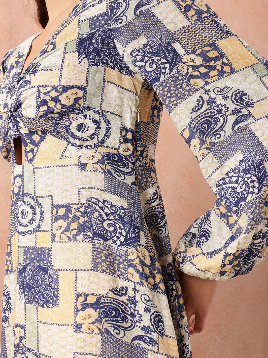 all about you Printed Cut-Out Pure Cotton A-Line Midi Dress