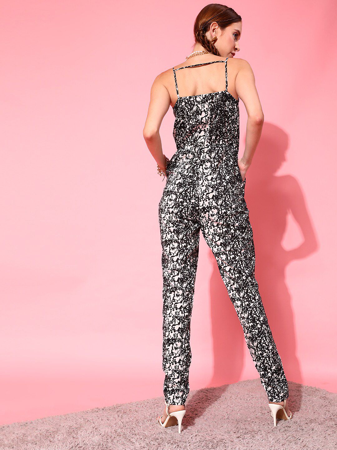 STREET 9 Black & White Printed Basic Jumpsuit